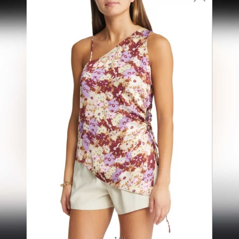 OPEN EDIT- Purple Drawstring one Shoulder Detail Top-XL